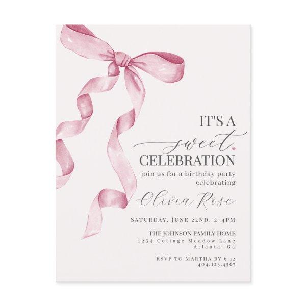 Pink Coquette Bow Girl Birthday Party  Postcard