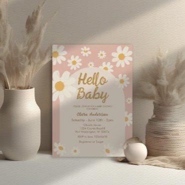 Pink Daisy Hello Baby Retro Baby Shower