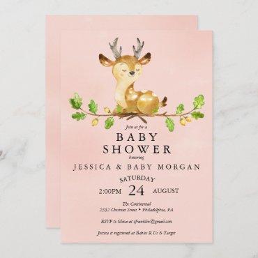 Pink Deer  Baby Shower Card
