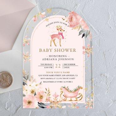 Pink Deer Winter Wonderland Arch Baby Shower Acrylic