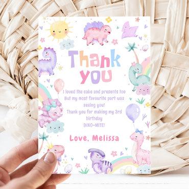 Pink Dinosaur T-Rex Birthday Thank You Card