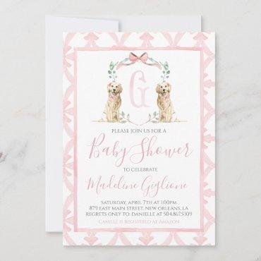 Pink Dog Girl Baby Shower Preppy Southern