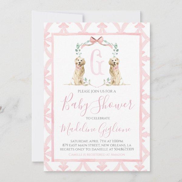Pink Dog Girl Baby Shower Preppy Southern