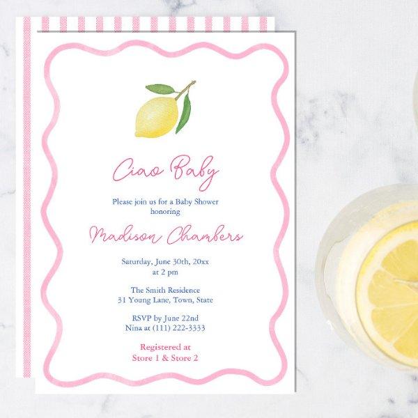 Pink Doodle Border Lemon Baby Girl Shower