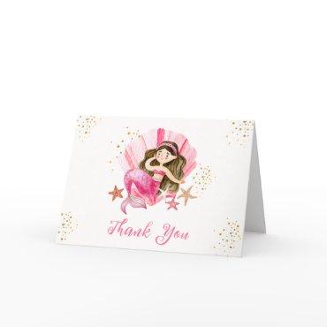 Pink Elegant Mermaid Ocean Starfish Baby Shower Thank You Card