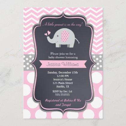 Pink Elephant Baby Shower Invitations