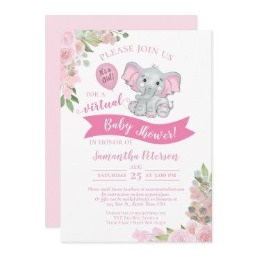 Pink Elephant & Floral Virtual Baby Girl Shower