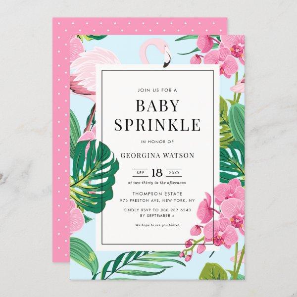 Pink Flamingo and Orchids Tropical Baby Sprinkle