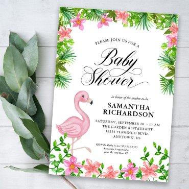 Pink Flamingo Tropical Flowers Script