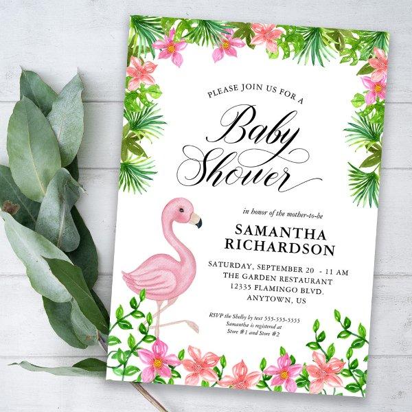 Pink Flamingo Tropical Flowers Script
