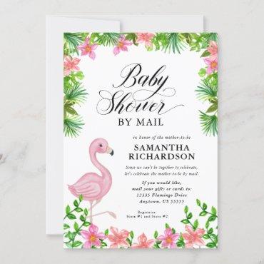 Pink Flamingo Tropical Script Baby Shower by Mail