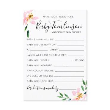 Pink Floral Baby Predictions Baby Shower Game Card