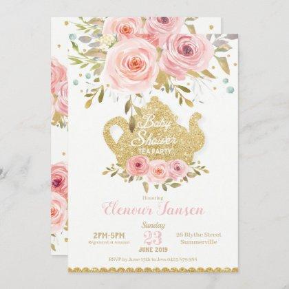 Pink Floral Baby Shower Tea Party Invitation Girl