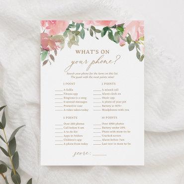 Pink Floral Baby Shower What's on Your Phone Game