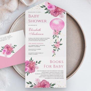 Pink Floral Balloon Girl Baby Shower All In One