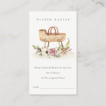 Pink Floral Bassinet Diaper Raffle Baby Shower Enclosure Card