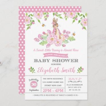 Pink Floral Bunny Baby Shower Woodland Girl Rabbit Invitation