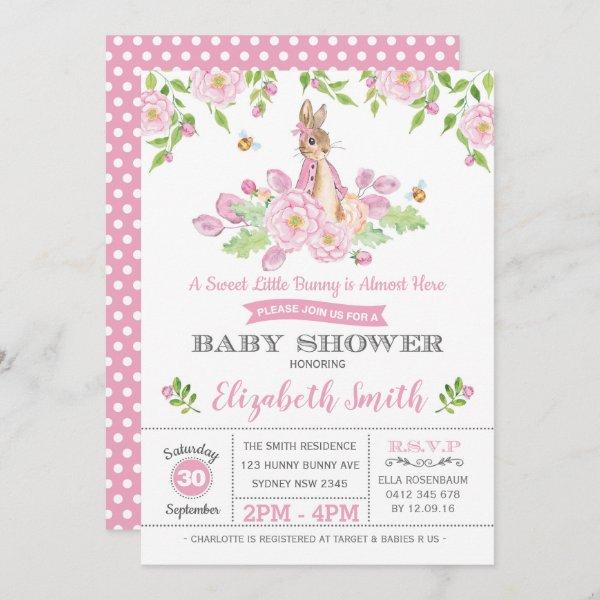 Pink Floral Bunny Baby Shower Woodland Girl Rabbit