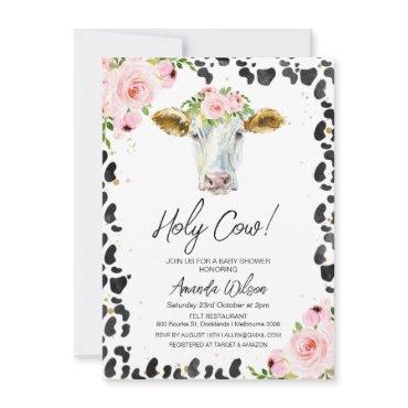 Pink Floral Cow Print Baby Shower Thank You Card