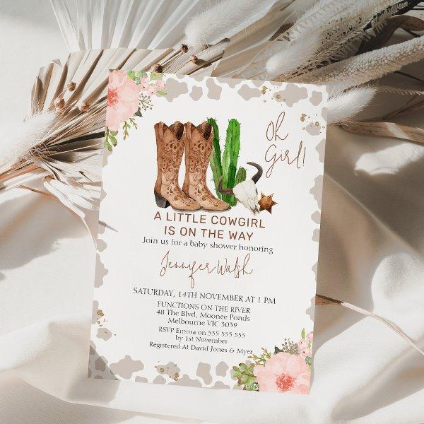 Pink Floral Cow Print Little Cowgirl baby Shower