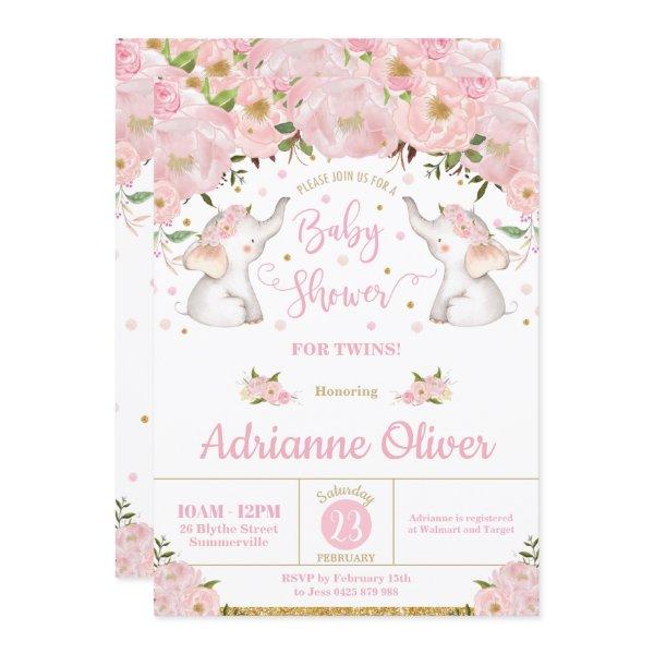 Pink Floral Elephant Twin Girls