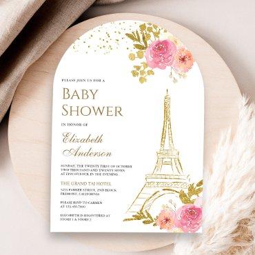 Pink Floral Gold Eiffel Tower Arch
