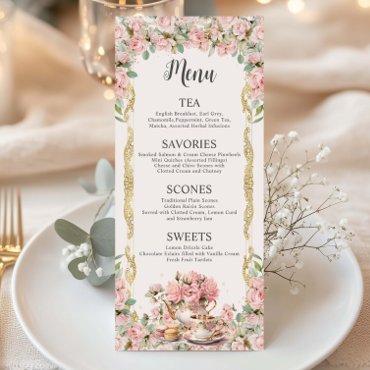 Pink Floral High Tea Party Bridal Birthday Baby Menu