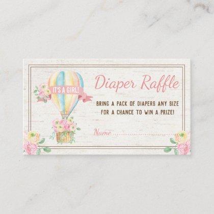 Pink Floral Hot Air Balloon Diaper Raffle Ticket Enclosure Card