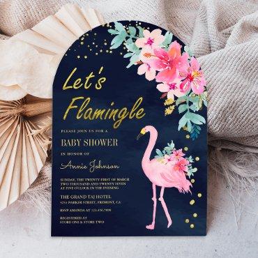 Pink Floral Tropical Flamingo Navy