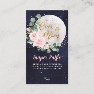 Pink Floral We're Over the Moon Girl Diaper Raffle Enclosure Card