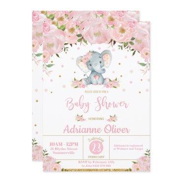 Pink Floral Whimsical Elephant Girl