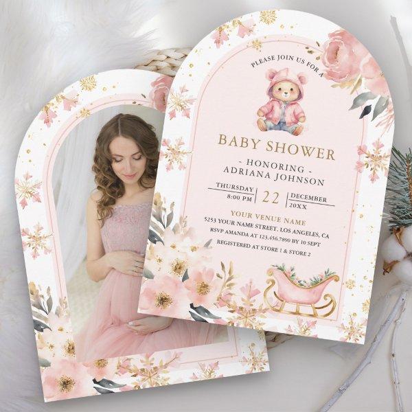 Pink Floral Winter Teddy Bear Photo