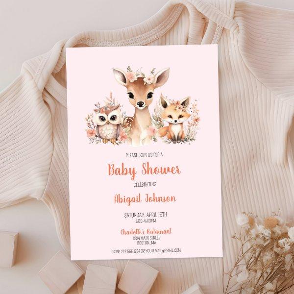 Pink Floral Woodland Animal