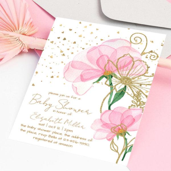 Pink Flower Gold Glitter