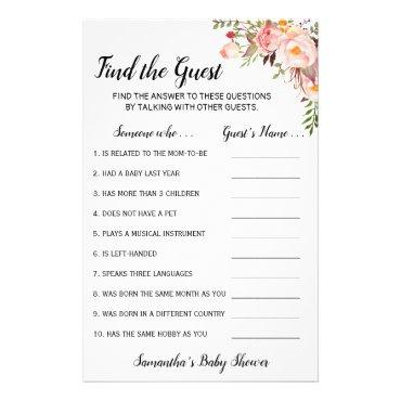 Pink Flowers Find the Guest Baby Shower Game Card Flyer
