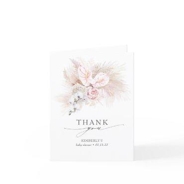 Pink Flowers Pampas Grass Baby Shower Thank You