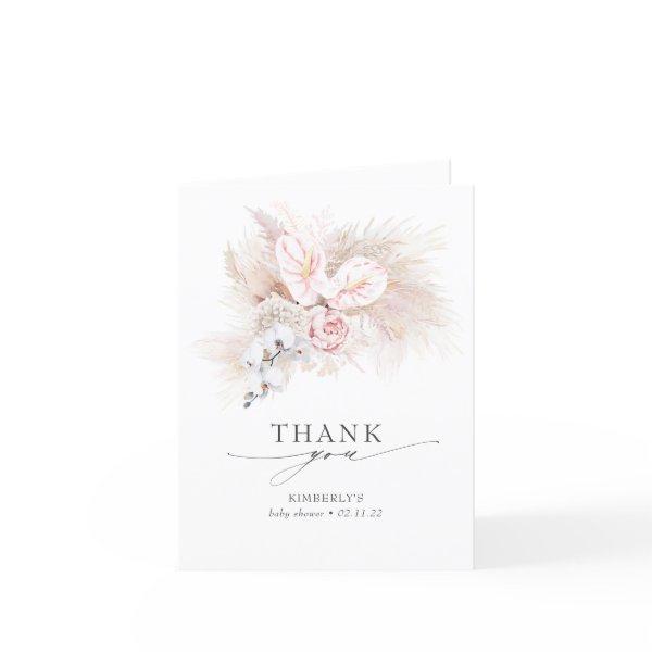 Pink Flowers Pampas Grass Baby Shower Thank You