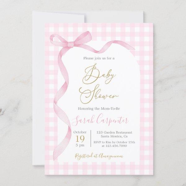 Pink Gingham and Bow Baby Shower Girl