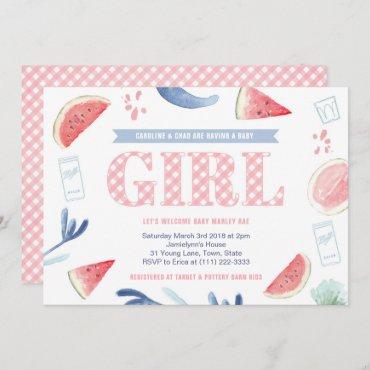 Pink Gingham Baby-q Couples Baby Shower for Girl Invitation