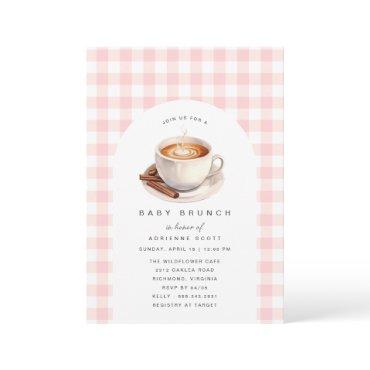 Pink Gingham Coffee Cute Baby Shower Brunch