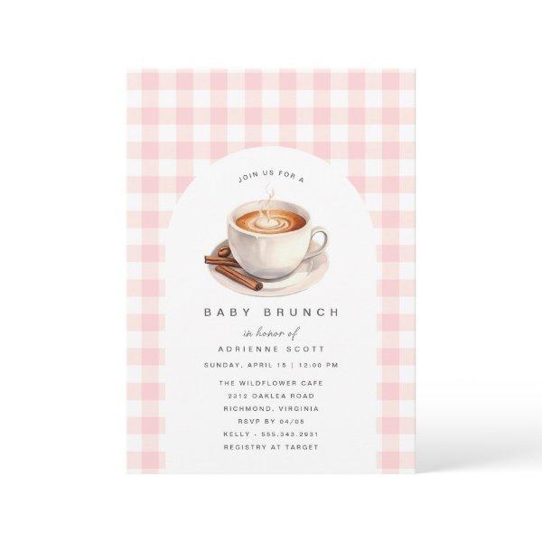 Pink Gingham Coffee Cute Baby Shower Brunch