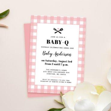 Pink Gingham Plaid Baby Shower BBQ