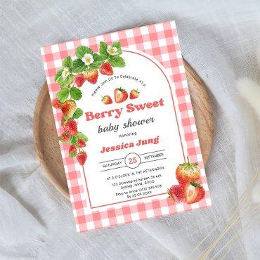 Pink Gingham Strawberry Baby Shower Party