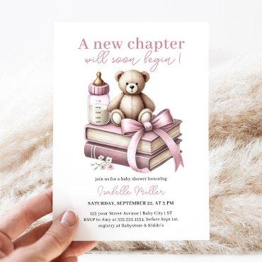 Pink Girl Bear Baby Shower New Chapter Begins