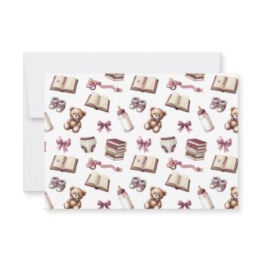 Pink Girl Teddy Bear Baby Shower New Chapter  Thank You Card