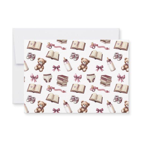 Pink Girl Teddy Bear Baby Shower New Chapter  Thank You Card