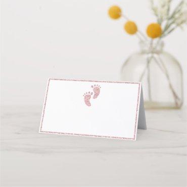 Pink Glitter Baby Feet Baby Shower Tent Place Card