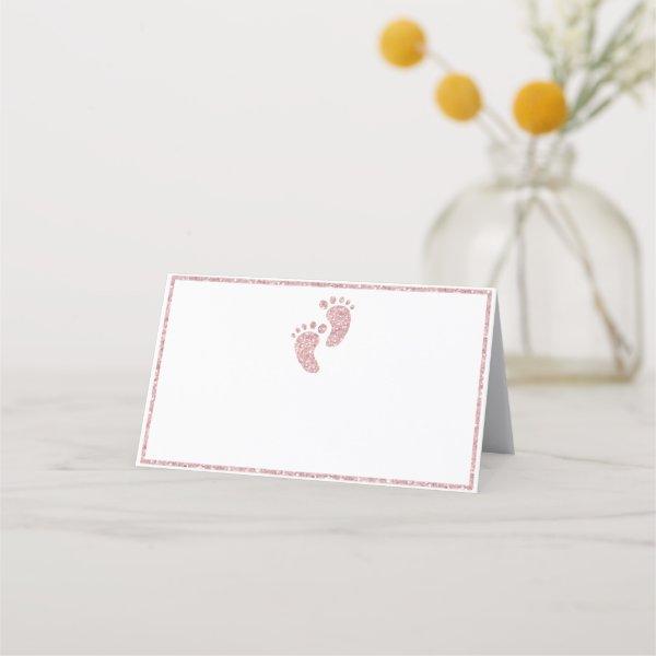 Pink Glitter Baby Feet Baby Shower Tent Place Card