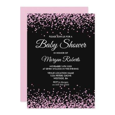 Pink Glitter Confetti Black Baby Shower Invite