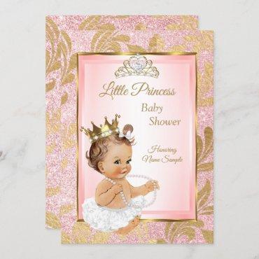 Pink Glitter Gold Princess Baby Shower Brunette